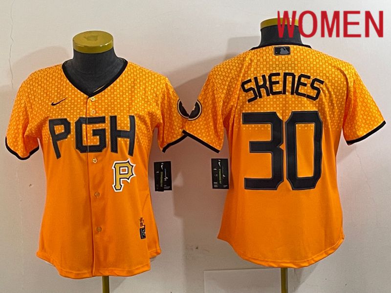 Women Pittsburgh Pirates #30 Skenes Yellow City Edition 2024 Nike MLB Jersey style 1->women mlb jersey->Women Jersey